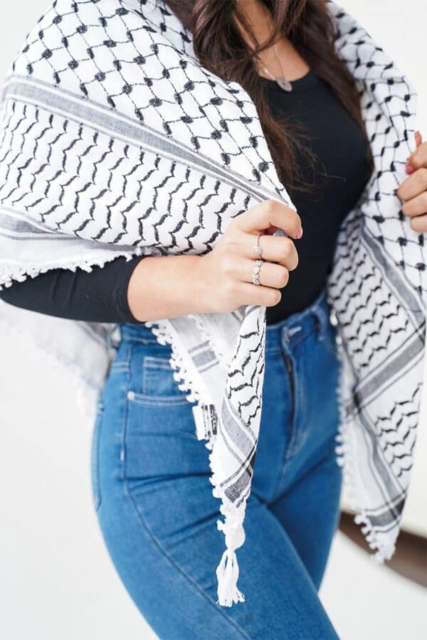 Black and White Hirbawi® Kufiya Woman Hold